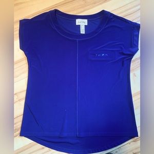 Joseph Ribkoff NWT high/low sapphire blue blouse w/sequin detail.Size 8